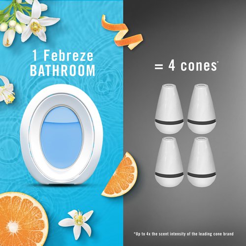 Febreze Bathroom Air Freshener, Odor-Fighting, Plug In Alternative, Air Fresheners for Small Spaces in Home, Bathroom, Kitchen, & Closet, Pet & Litter Box Odor Fighter, Refresh & Energize Scent, 4ct
