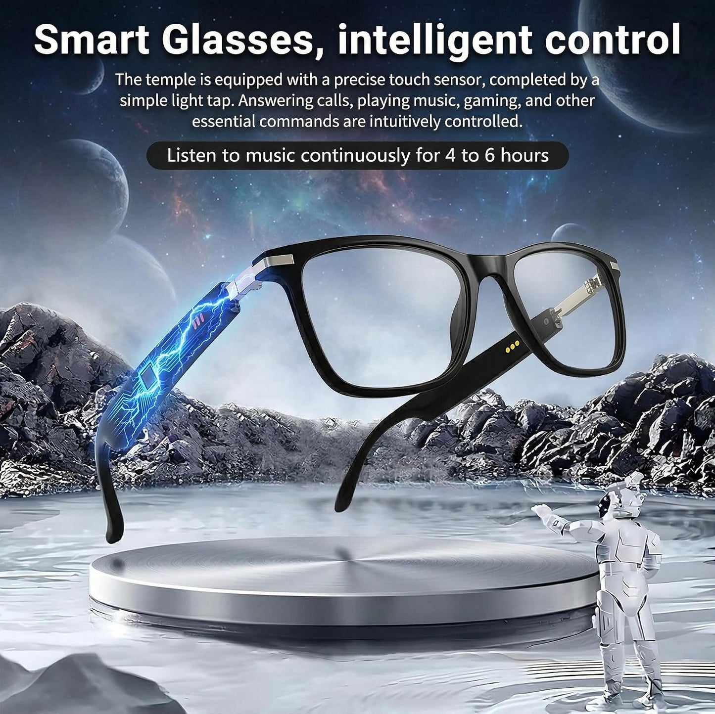 Fecoul 164 Glasses-M01-Black) AI Smart Bluetooth Glasses with Languages Translator with Speaker Photochromic Lenses