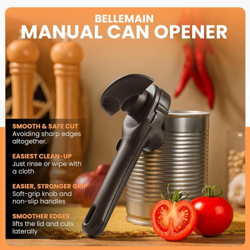 Bellemain Stainless Steel Can Opener - Ergonomic Manual Design for Smooth Edge Cutting | Perfect for Home Chefs
