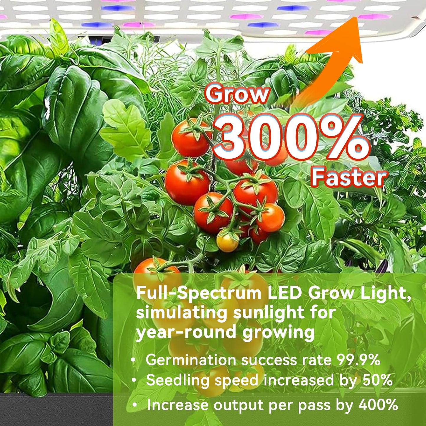 Indoor hydroponics Growing System, Large Vertical Hydroponic Garden with Smart Full-Spectrum Grow Lights, Auto Circulating Water, Mobile Indoor Gardening System for Herbs, Vegetables & Fruits