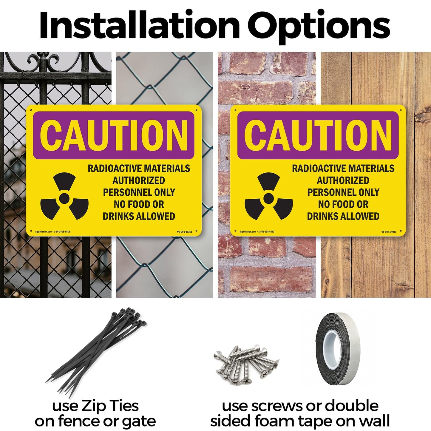 Radioactive Materials Authorized With Symbol OSHA Caution Radiation Aluminum Sign 24 Inch x 18 Inch - 10 Pack