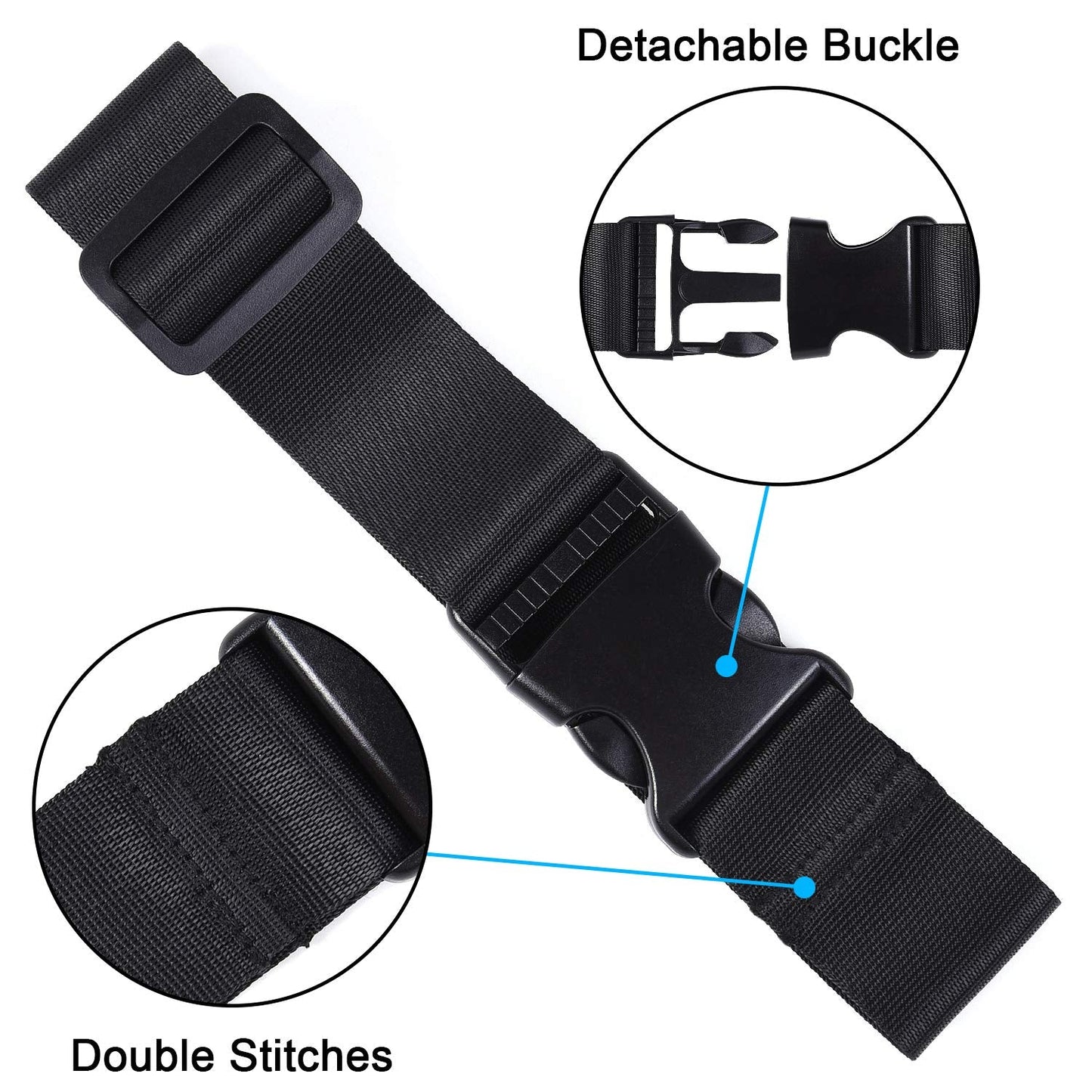 Wisdompro 2 Pcs Add a Bag Luggage Strap, Heavy Duty Adjustable Suitcase Belt Travel Attachment Travel Accessories for Connecting Your Luggage Together - Black