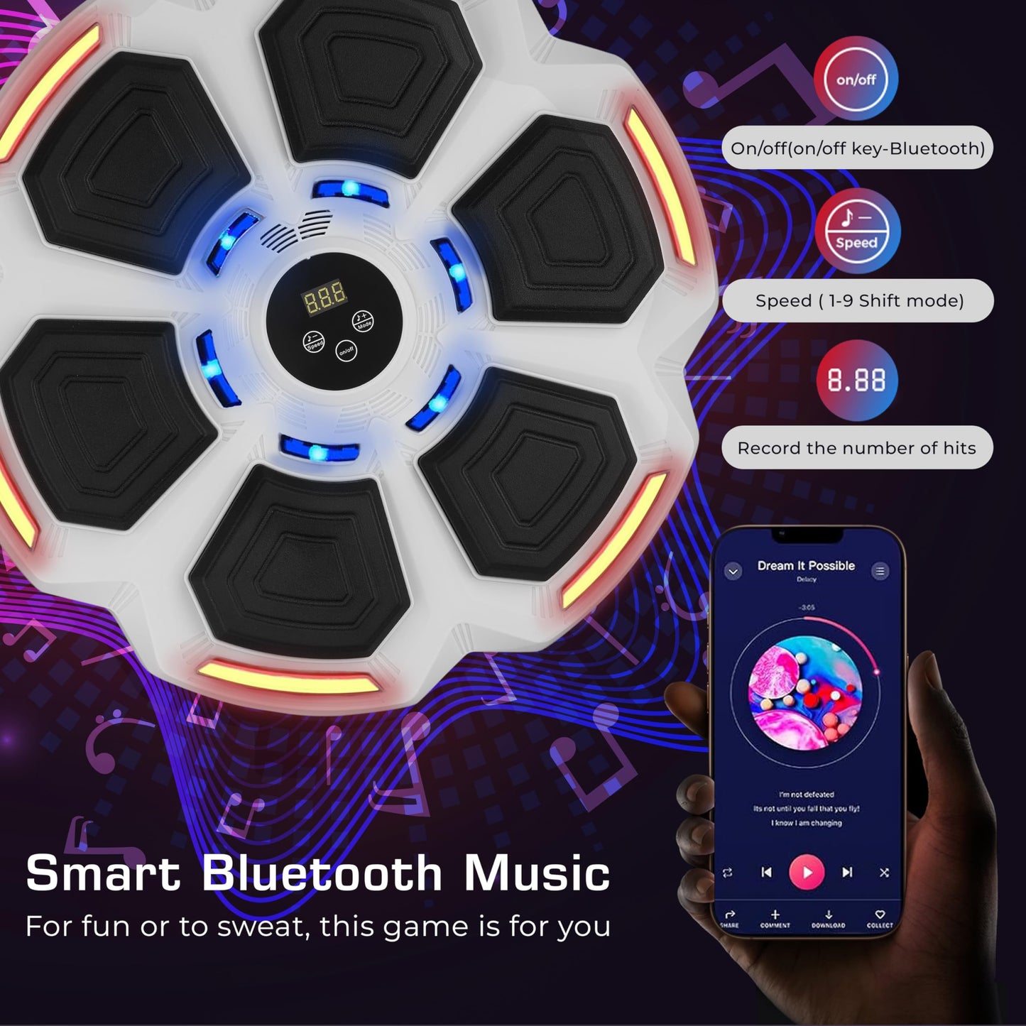 PHYLOKS™ Music Boxing Machine with Gloves, 9 Speeds & 9 Modes, Bring The Boxing Arena Home with Smart Reflex Lights, Music Punching Trainer for Home Fitness & Fun