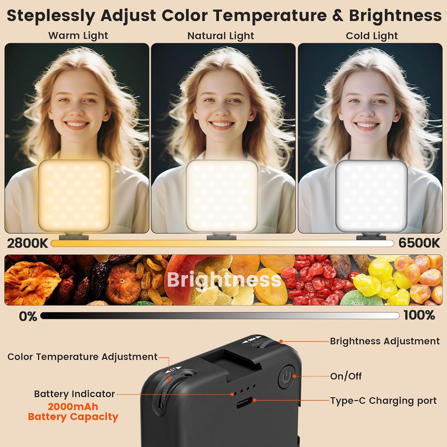 AIXPI Overhead Phone Mount with LED Selfie Light and Bluetooth Remote, Rechargeable Camera Light Tripod Stand