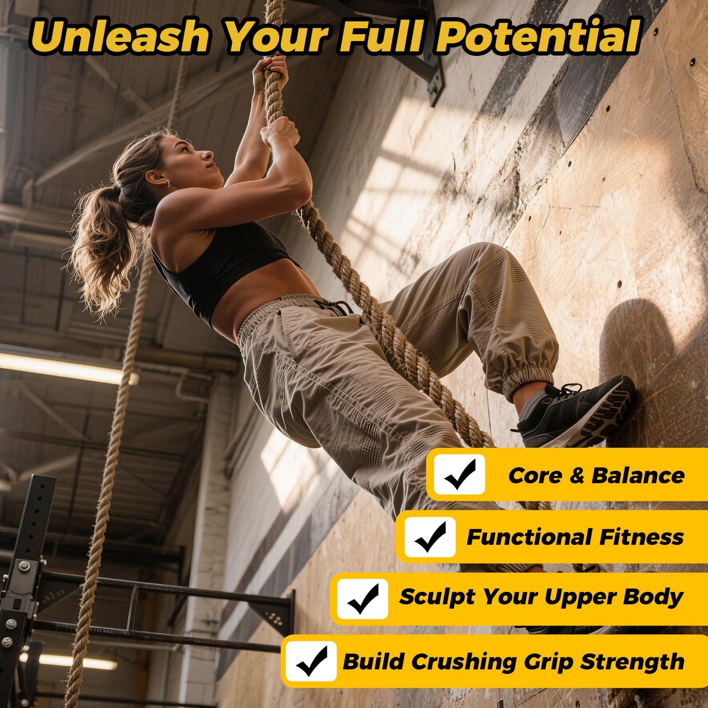 WILDSPUR Climbing Rope 1.5 Inch Diameter - 10FT Heavy Duty Gym Climbing Rope for Fitness & Strength Training - Professional Workout Rope for Adults Kids - Ideal for Home Gym