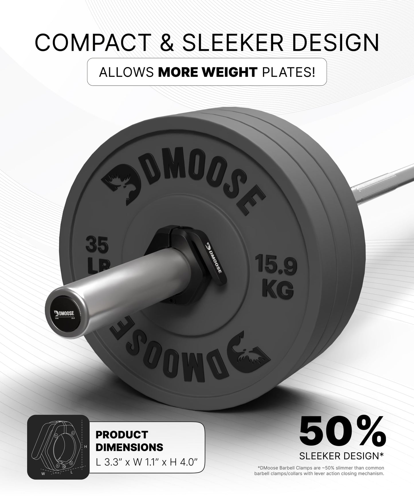 DMoose Fitness Barbell Clips 2" (Pair) - Quick Release Olympic Barbell Clamps with Anti Slip TPR Lining - Barbell Collars for Secure Weightlifting & Powerlifting (Black - Non Magnetic)