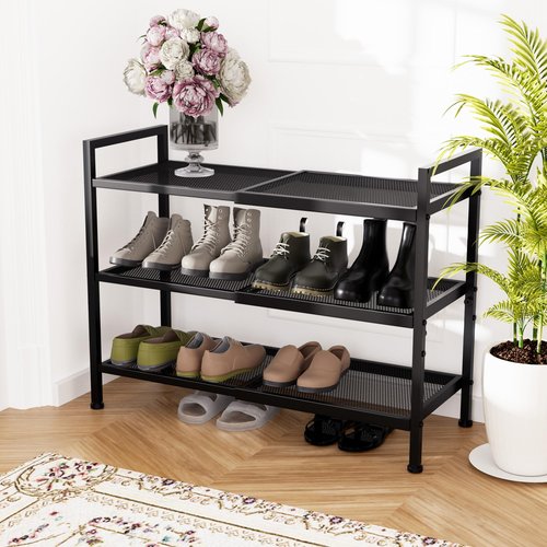 neatevday 3 Tier Shoe Rack, Expandable Shoe Rack for Closet, Adjustable Shoe Organizer for Entryway, Shoe Storage Organizer for Door Entrance, Garage, Bedroom