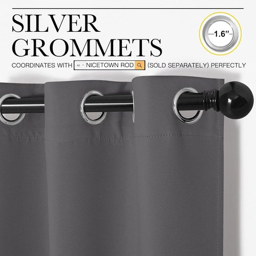 NICETOWN Grey Blackout Curtain Panels - Thermal Insulated Grommet Top Drapes | 2 Panels, W34 x L36-inch