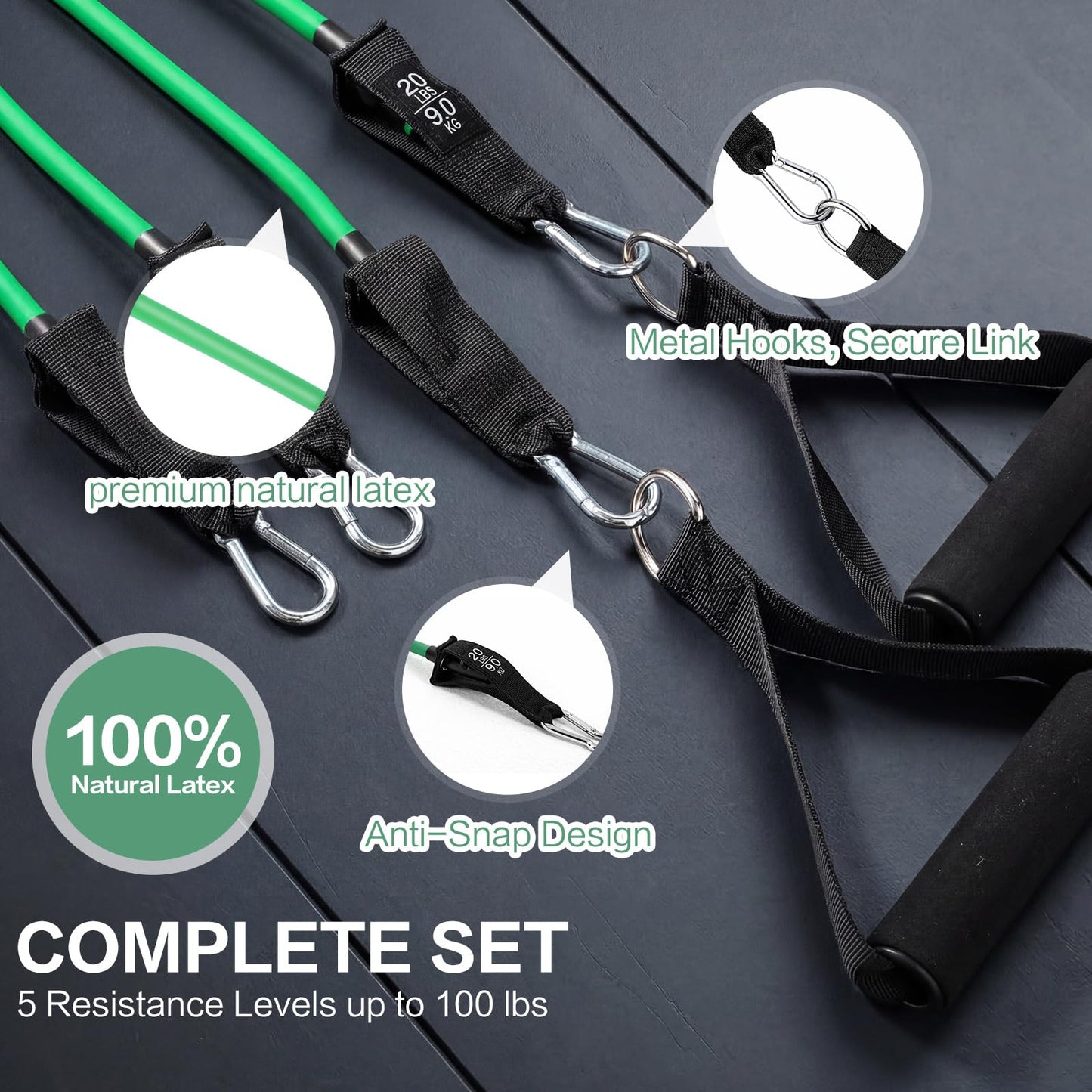 Glimin 12 Pcs Resistance Bands Set, Weight Stretch Exercise Workout Bands, Latex Elastic Straps for Men Women Working Out, Strength Training, Home Fitness(Green,20 Lbs)