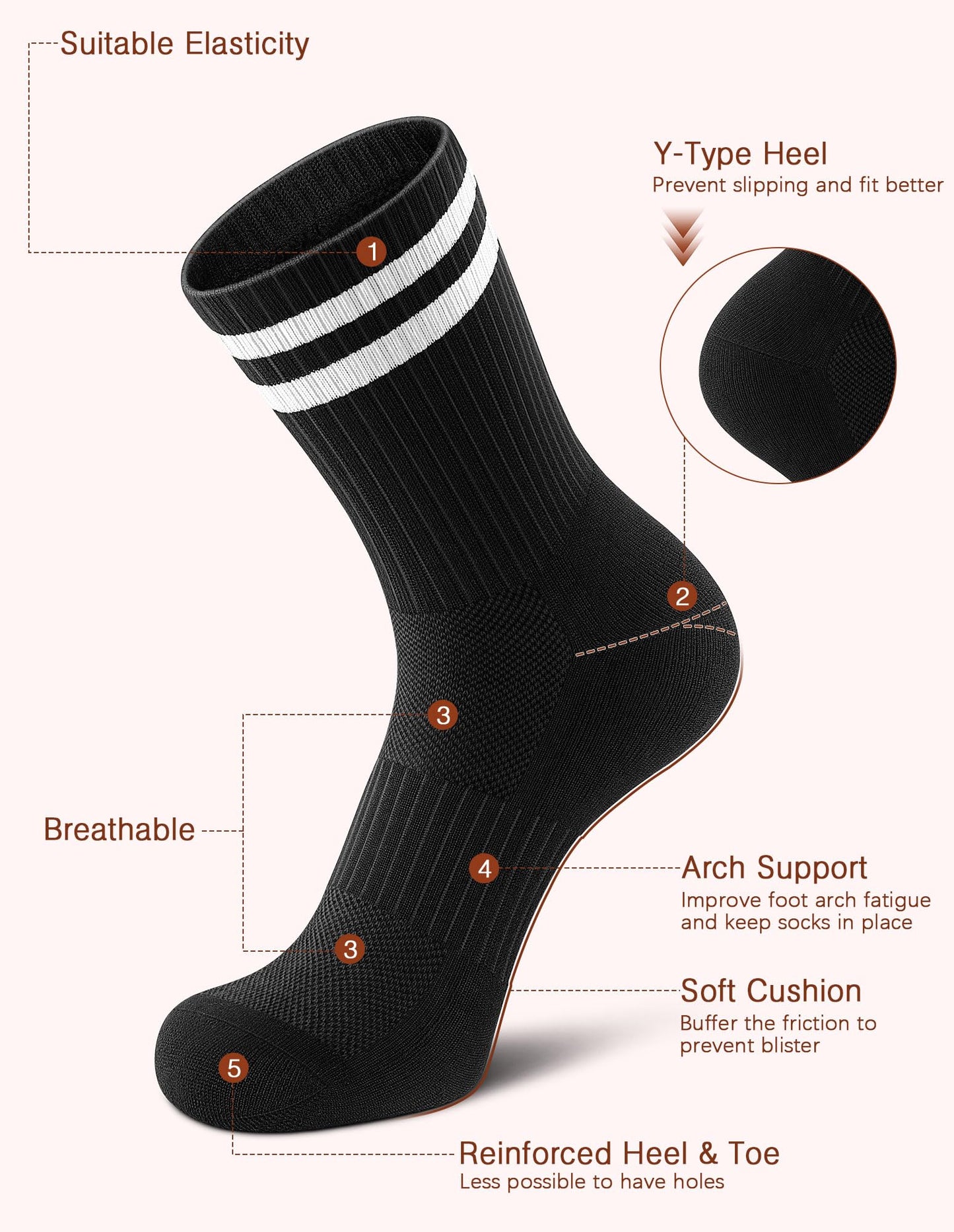 Airacker Athletic Socks Sport Running Calf Socks Performance Cushioned Breathable Crew Socks for Men Women(6 Pairs)