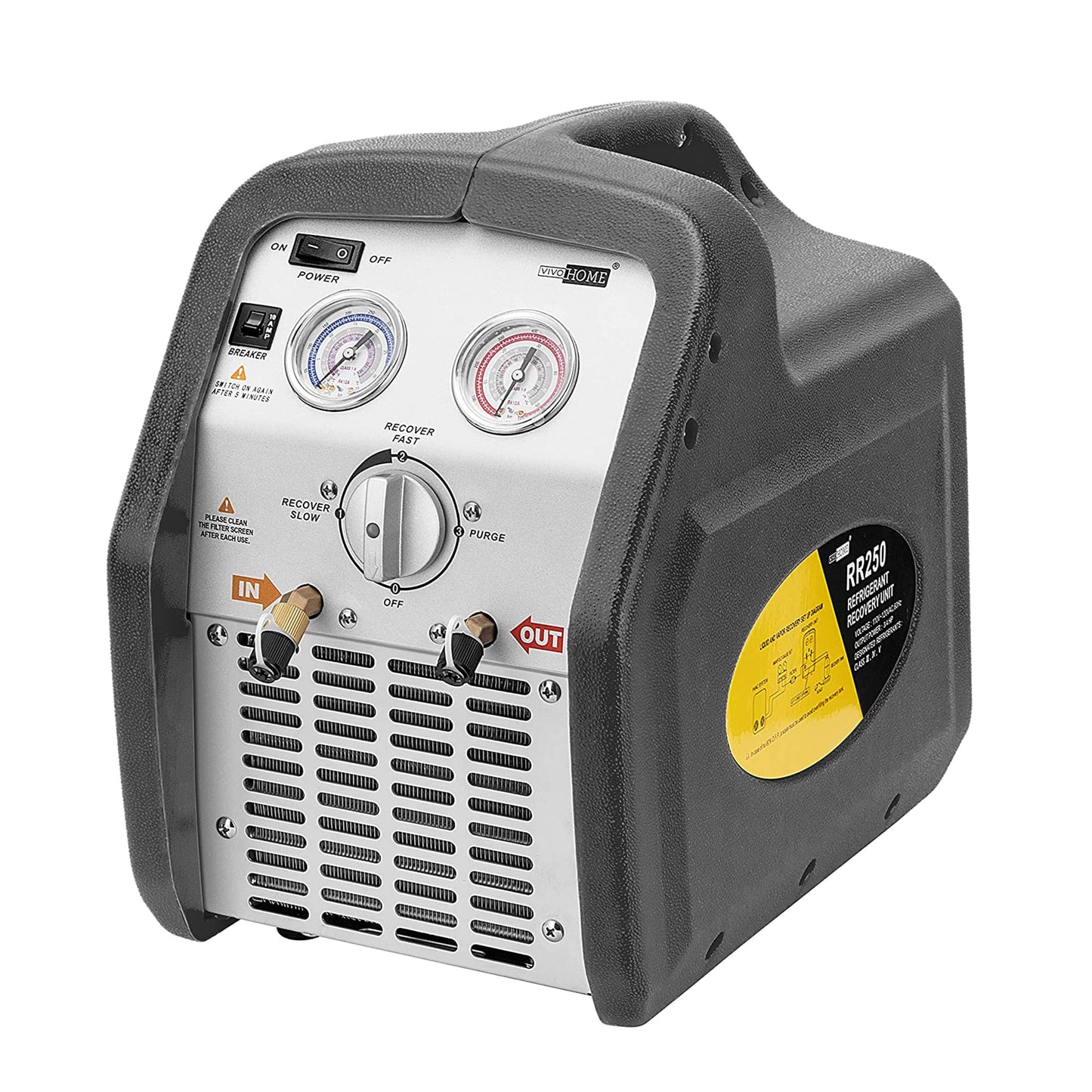 VIVOHOME 110-120V AC 60Hz 3/4HP Single Cylinder Portable Refrigerant Recovery Machine, Grey