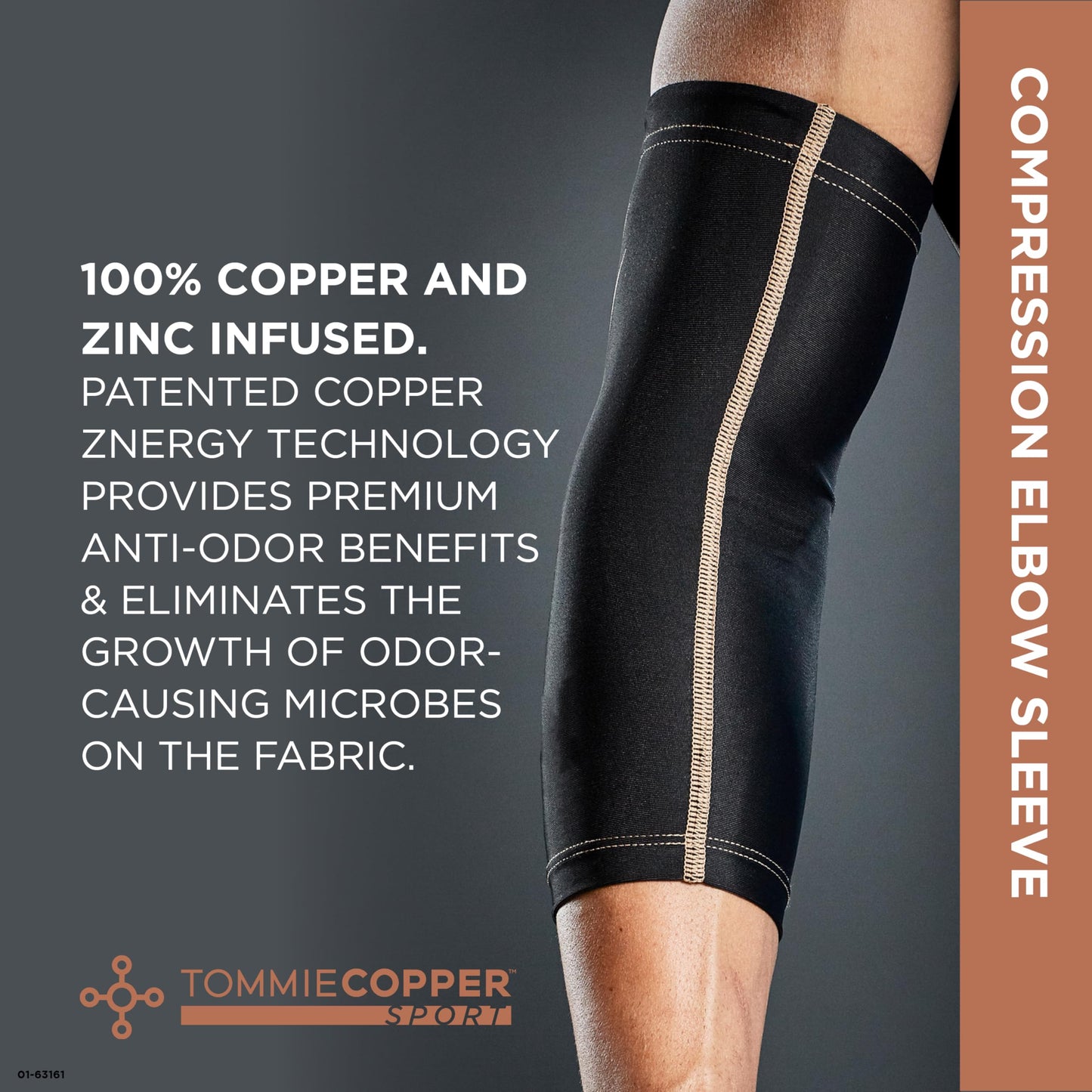 Tommie Copper Elbow Compression Sleeve (S/M, Black), 15-20 mmHg, 4D Stretch & Non-Slip Fit for Targeted Support, Patented Copper Znergy Fabric, Anti-Odor Benefits, Breathable Design