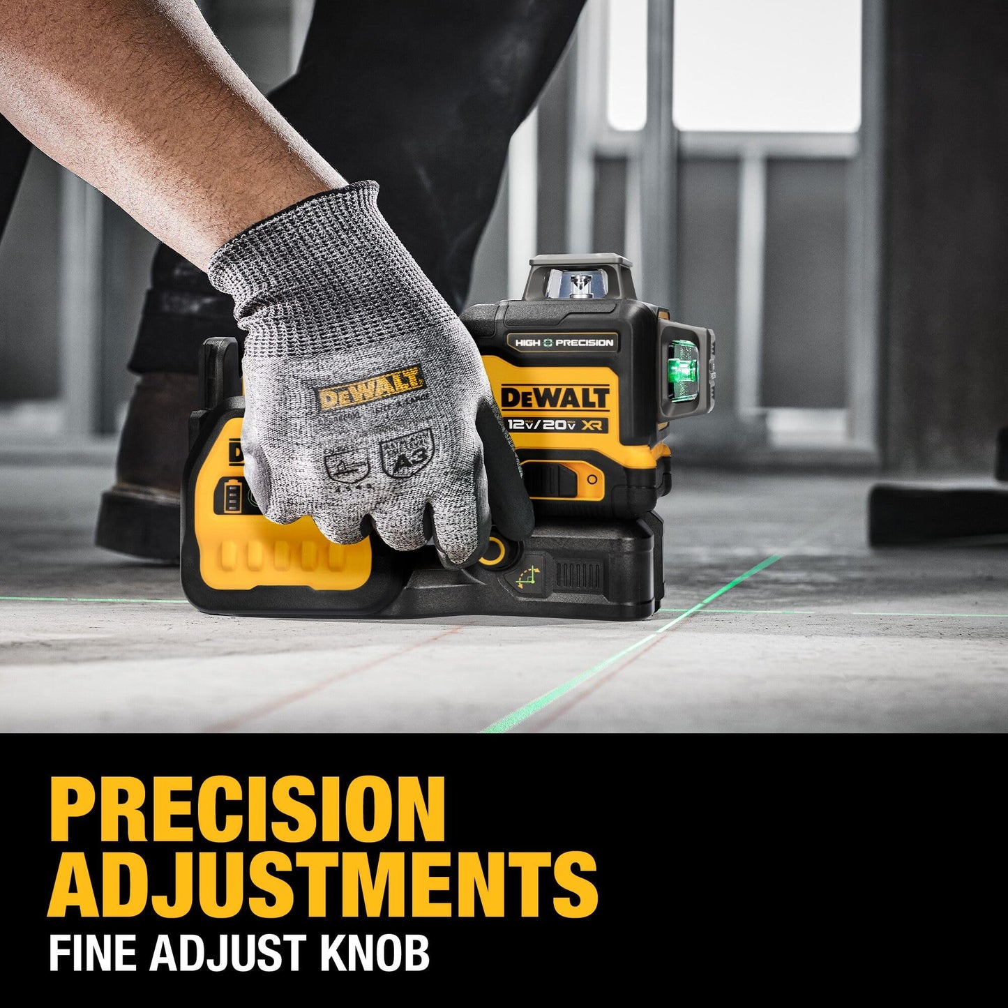 DEWALT 12V/20V MAX XR Line Laser, High Precision 3 X 360, Green, Battery and Charger Included (DCLE34033D1)