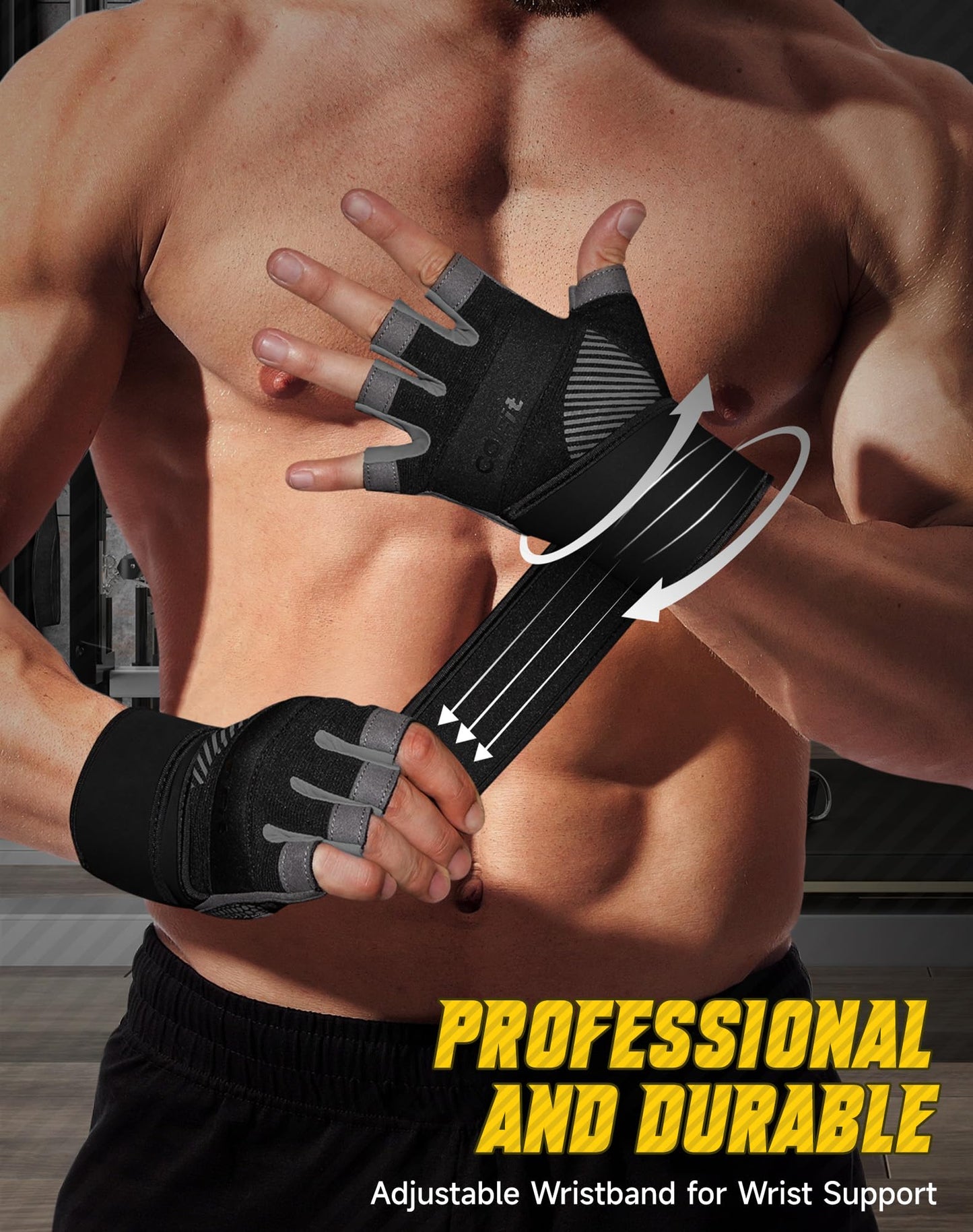 COFIT Breathable Workout Gloves, Antislip Weight Lifting Gym Gloves for Men Women with Wrist Wrap Support, Superior Grip & Palm Protection for Weightlifting, Fitness, Exercise, Training - Black L