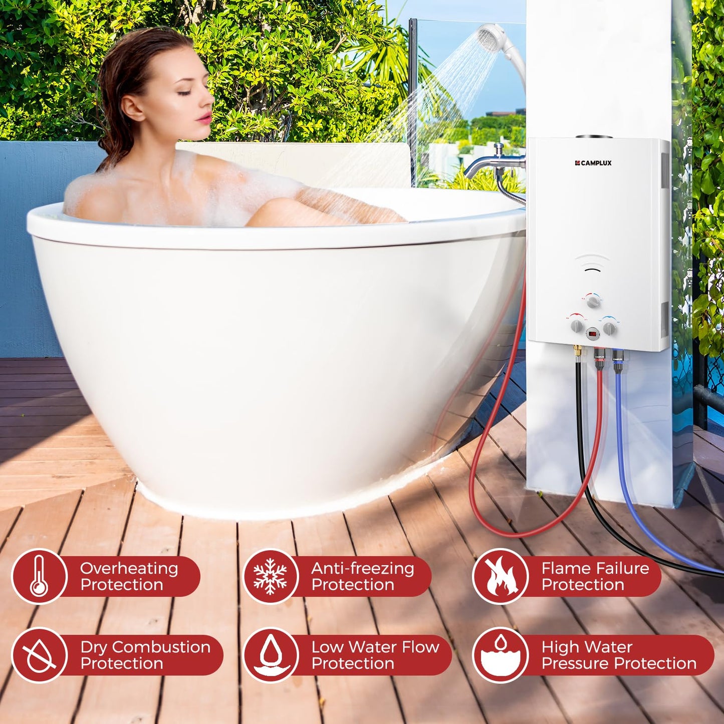 CAMPLUX Tankless Water Heater, 5.28 GPM OutdoorPropane Camping Gas Water Heater, 20L, BW528,White