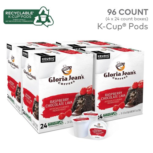 Gloria Jean's Raspberry Chocolate Lava K-Cup Pods - Medium Roast Coffee | 96 Count Pack