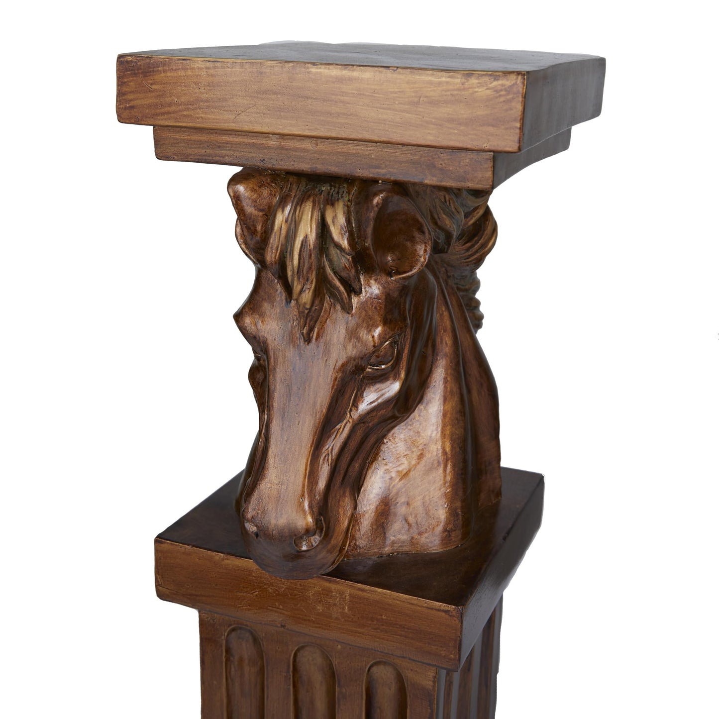 Deco 79 Polystone Horse Pedestal Table, 8" x 9" x 25", Brown