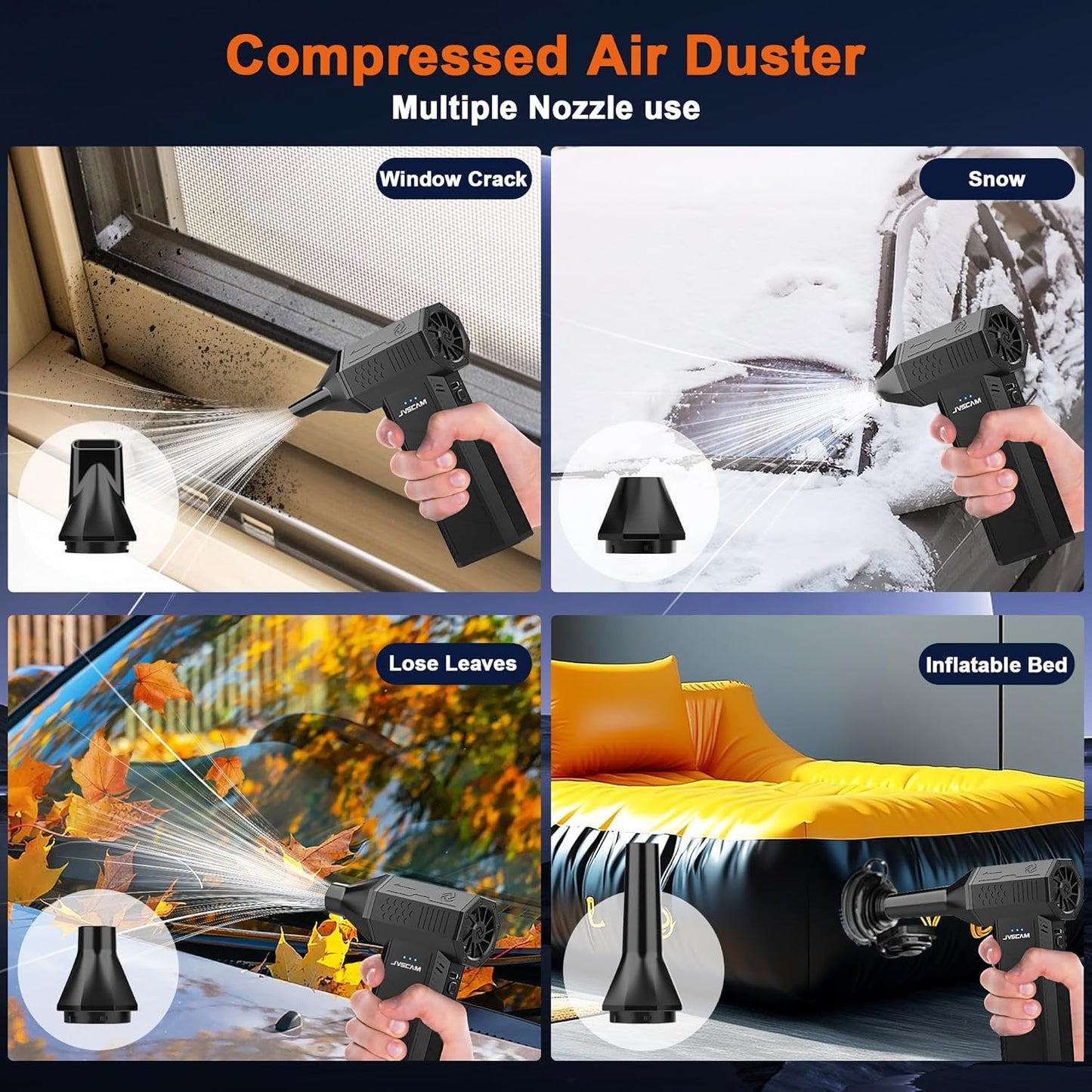 X3 Motor,3 JVSCAM Compressed Air Duster - Electric Air Duster with Brushless Gear Adjustable - Mini Air Blower