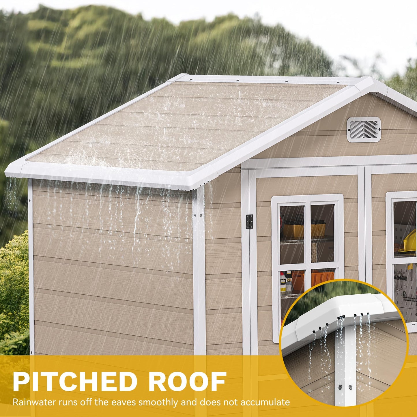 DWVO Outdoor Storage Shed 6x4.4ft Plastic Garden Tool Shed with 2 Vision Windows, Double-Wall Outside Shed for Mower Lawn, Garden Tool for Backyard Lawn Patio, Lockable