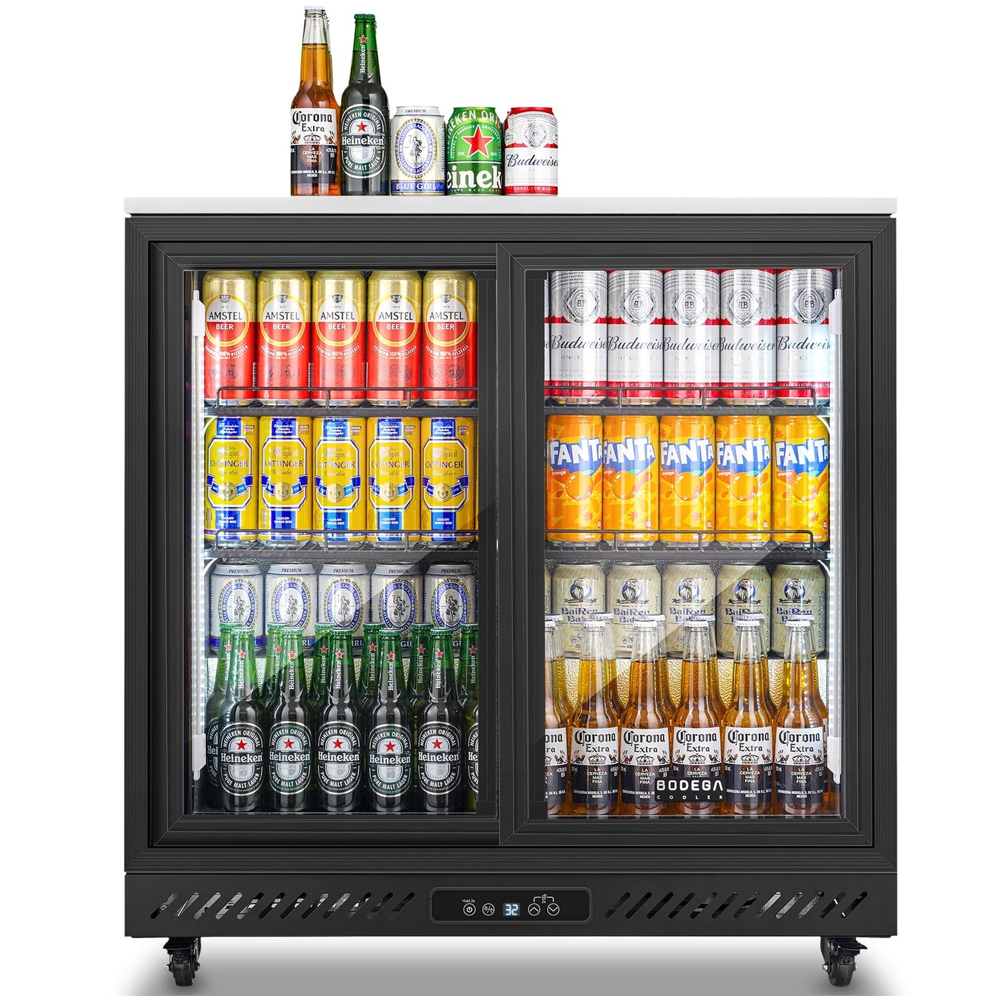 BODEGA BODEGACOOLER Back Bar Cooler,7.7 Cu.ft Commercial Beverage Refrigerator with 2 Sliding Glass Doors, Stainless Steel Top,Beverage Fridge Perfect for Beer,Wine,Soda,DOE Approved