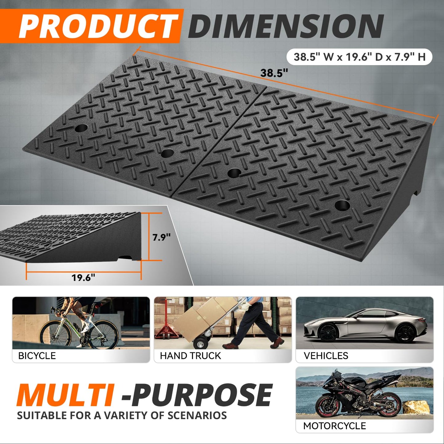 CAAP DRIVEN 2pcs 7.9 in. Rise 38.5" L x 19.6" W Heavy-Duty Rubber Arrow Curb Ramps, Bridge Ramp for Driveway, Wheelchair, Cars CAAP-TOLS-LRAMP-385-CX2