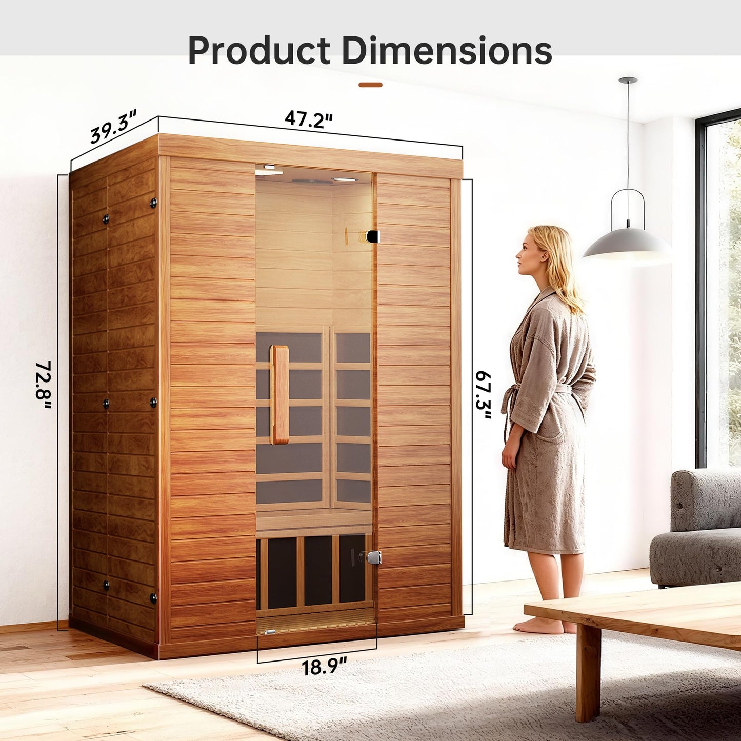 PABIMIA 2-Person Infrared Sauna, Smart App Control, WiFi & Bluetooth, Low EMF 1500W/120V LCD Heater, Indoor Home Sauna with Flame-Retardant Materials