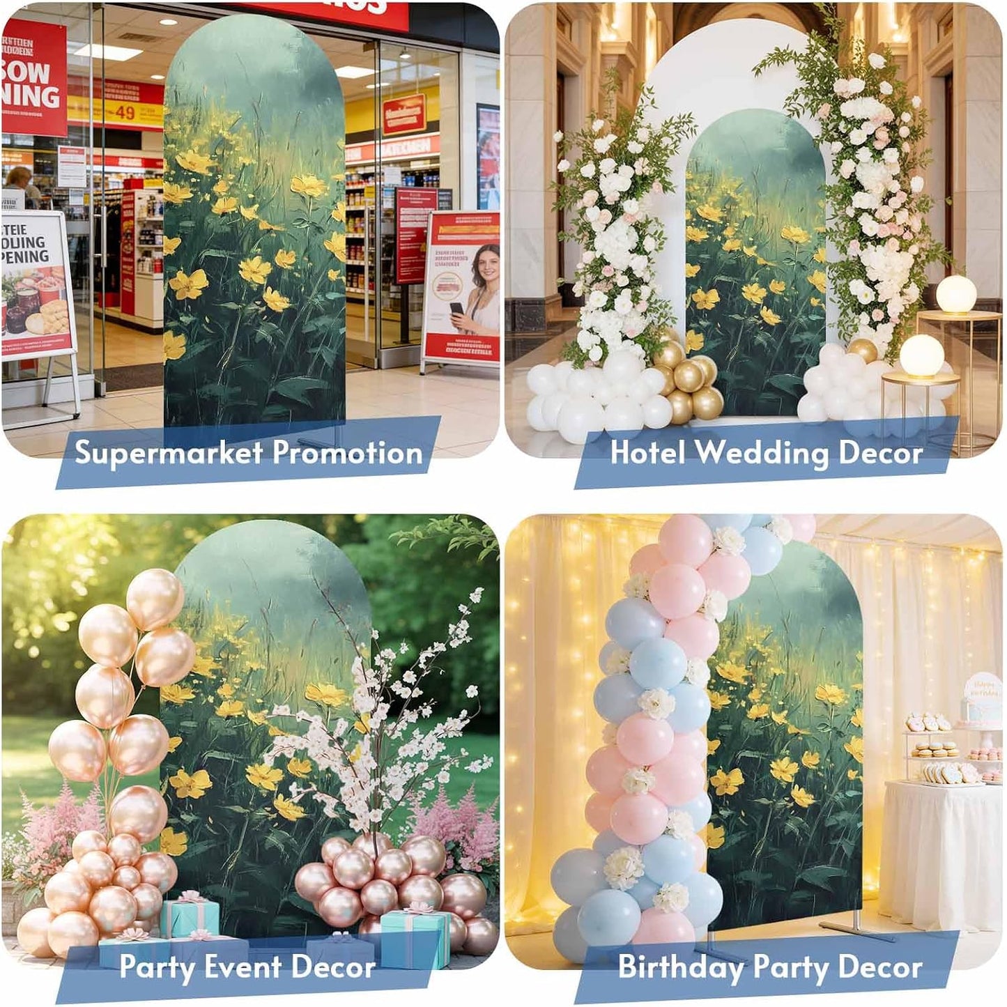 Jnbasdffb 7.2 Spring Floral Wedding Arch Cover,Stretchy Spandex Arch Backdrop Stand Covers FT,Green Botanical Modern