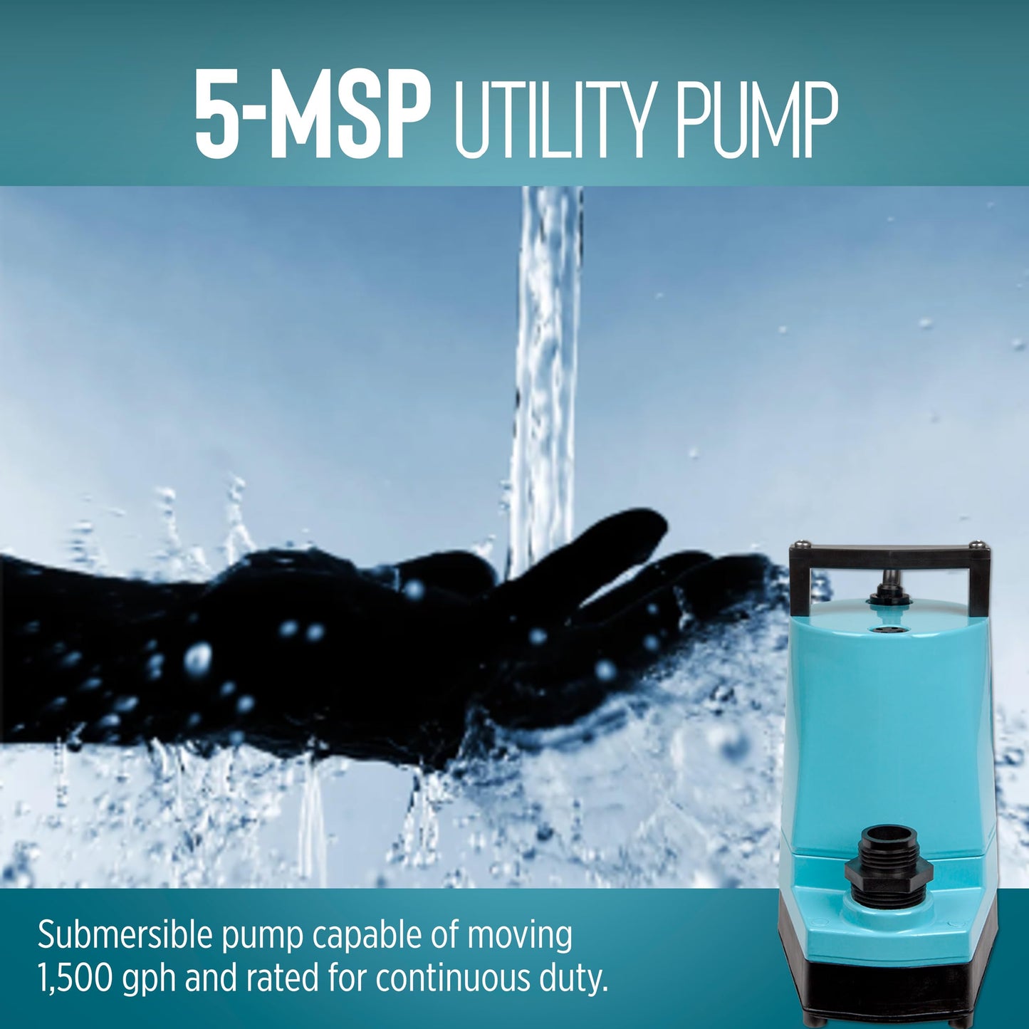 Little Giant 5-MSP 230-Volt, 1/6 HP, 1500 GPH Manual Aluminum Utility Pump, 12-Ft. Cord (plug-less), Blue, 505714