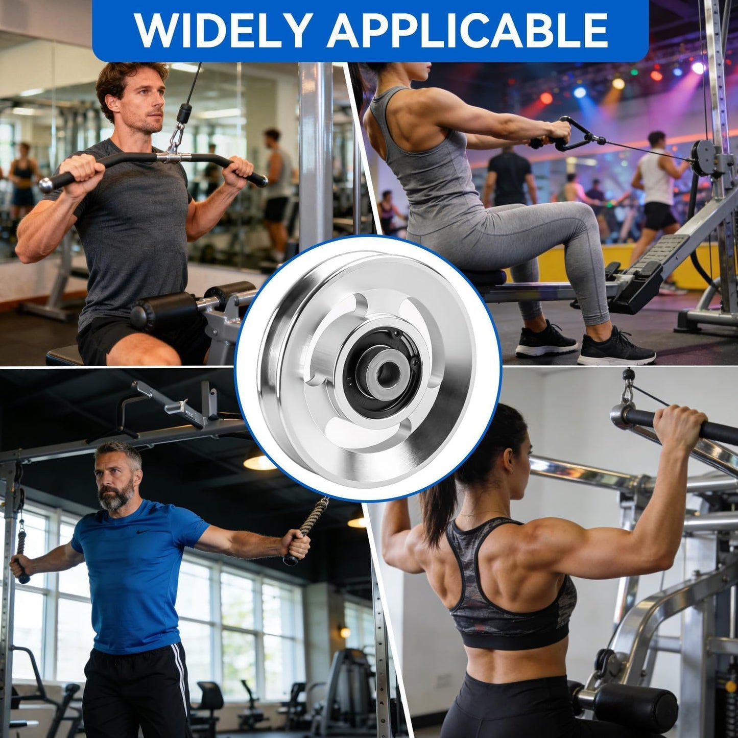 Frdhee 6PCS Aluminum Pulley Wheels for Home Gym, 90mm Universal Bearing Pulley Wheels for Home Gym Equipment Exercise Machine Pulldown Attachments Cable Machines Garage Doors (90mm Diameter)