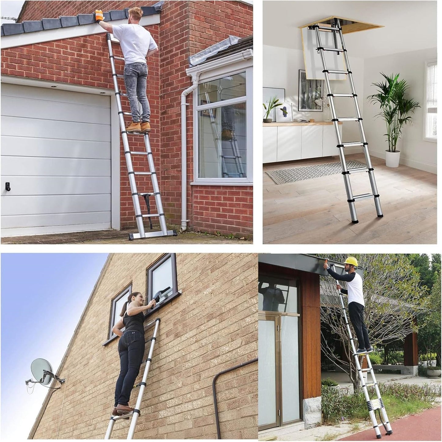 Telescopic Ladder 14.5FT/4.4M Aluminum Collapsible Retractable Portable Extension Ladder for Household or Outdoor Work 330lbs Capacity