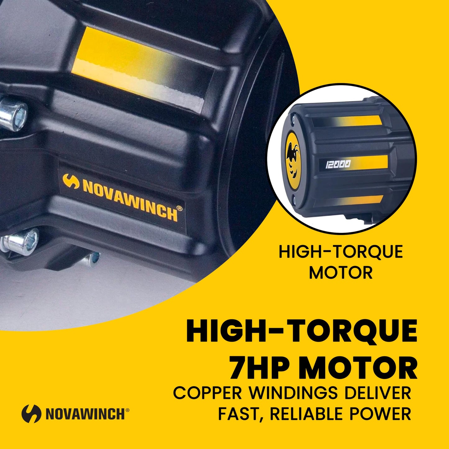 Novawinch Stinger 12000 lbs Electric Winch 12V - 12000 lb Synthetic Rope Motor Winch for Offroad, Truck, SUV, Trailer, Boat, ATV - Heavy Duty Vehicle Recovery System with 85 ft Synthetic Rope & Hook