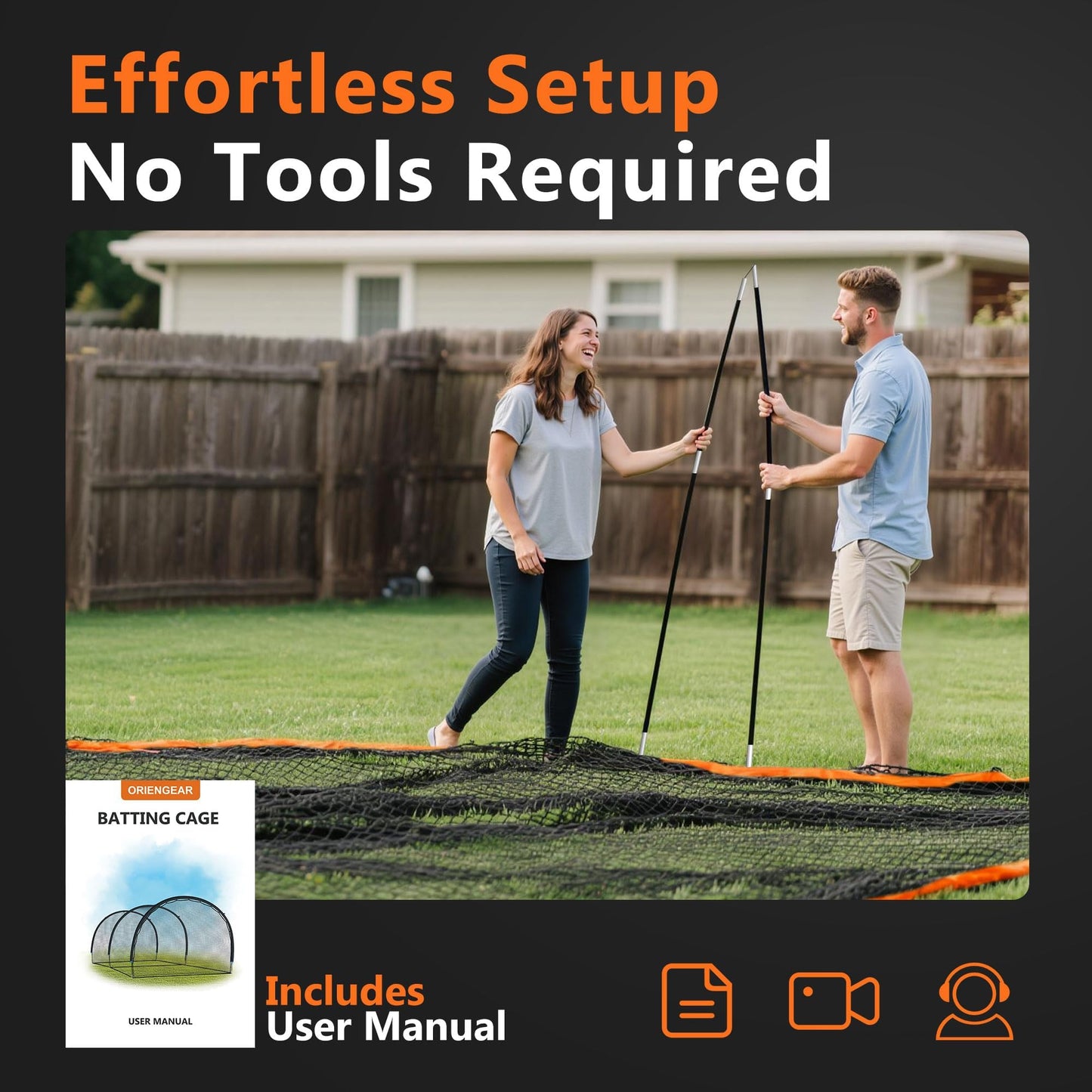 Baseball Batting Cage 30ft for Backyard, Baseball Training Equipment Netting Cages, Golf Softball Baseball Nets for Batting with Frame and Net, Hitting and Pitching Practice, Orange