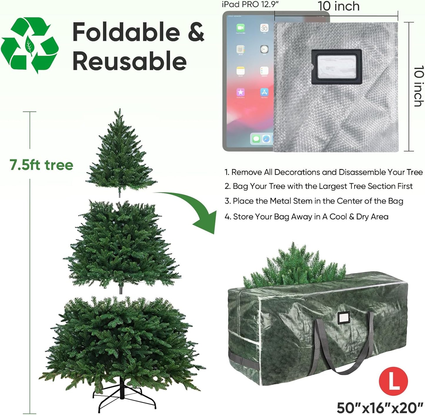 BALEINE Christmas Tree Storage Bag - Heavy Duty Extra Large with Reinforced Handles & Dual Zippers | 7.5 ft Transparent