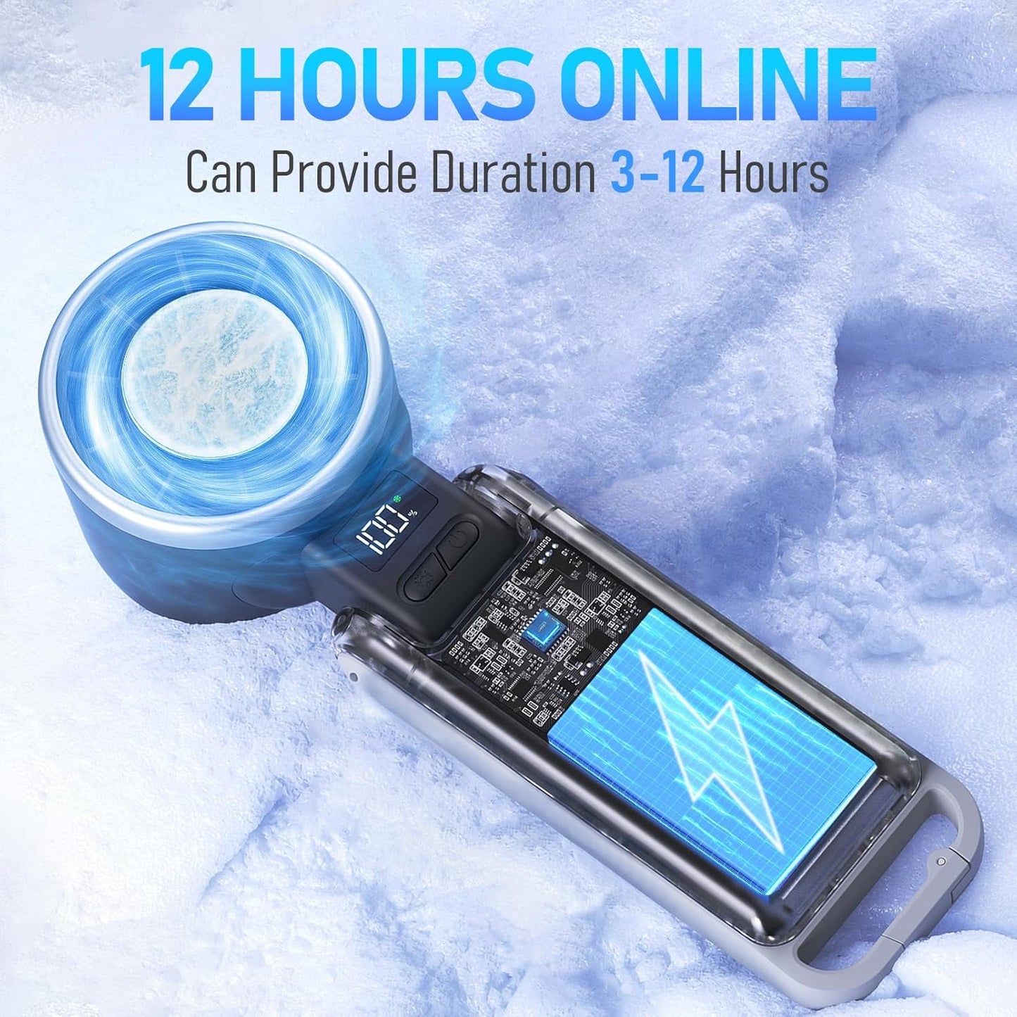 PlayHot Portable Handheld Turbo Fan - Rechargeable Ice Cooling Fan with 5 Speeds | Up to 12 Hours of Use (Black)