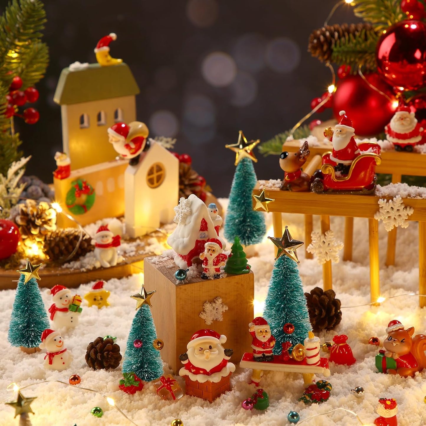 Roowest Miniature Ornaments - 96 Pcs DIY Snow Globe Kit for Christmas Village Decor | Snowman, Reindeer, Santa, Teal
