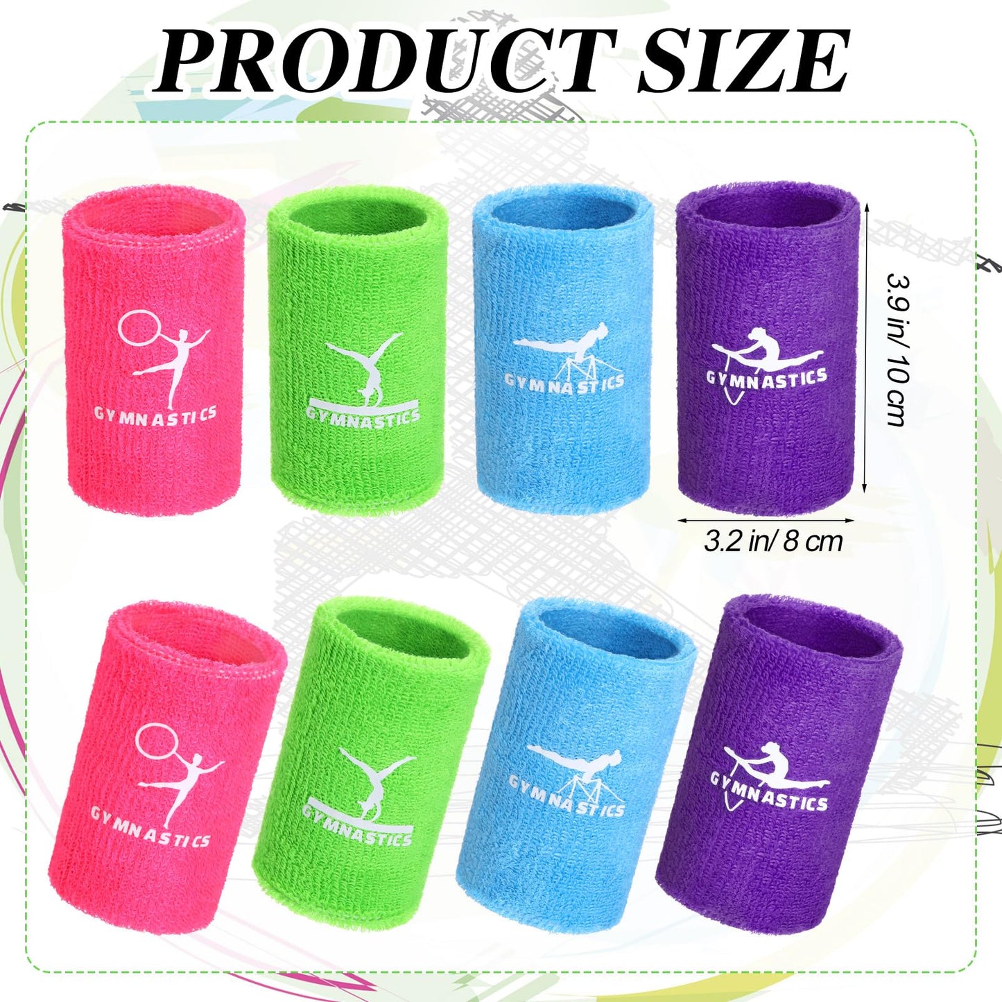Blosssound 4 Pairs 3.9 Inch Gymnastics Sports Wristbands for Kids Wrist Sweatbands Polyester Cotton Wrist Bands Sweat Band for Gym(Blue, Purple, Green, Pink)