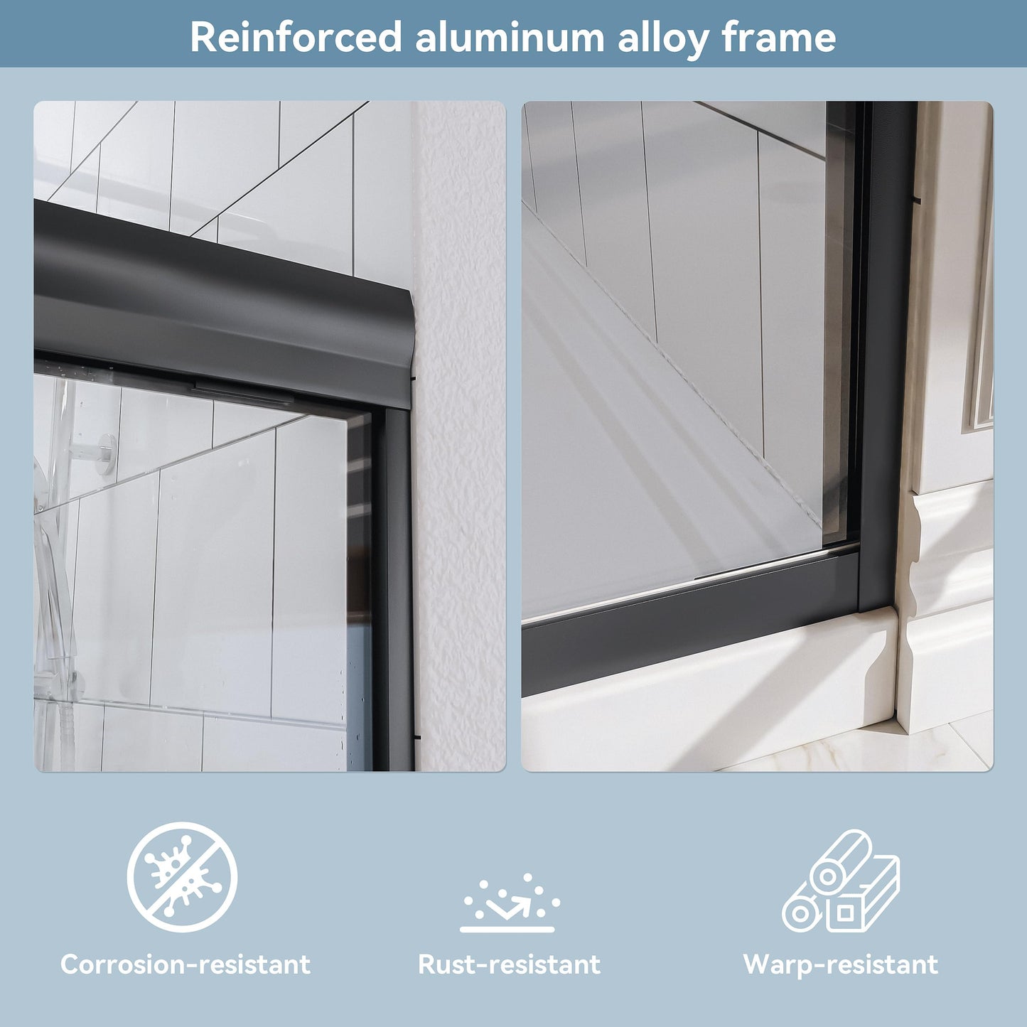 Kullavik Shower Door 44-48'' W x 72'' H Semi-Frameless Bypasss Bathroom Glass Shower Double Sliding Doors,1/4'' (6mm) Clear SGCC Tempered Glass with Explosion-Proof Film,Black
