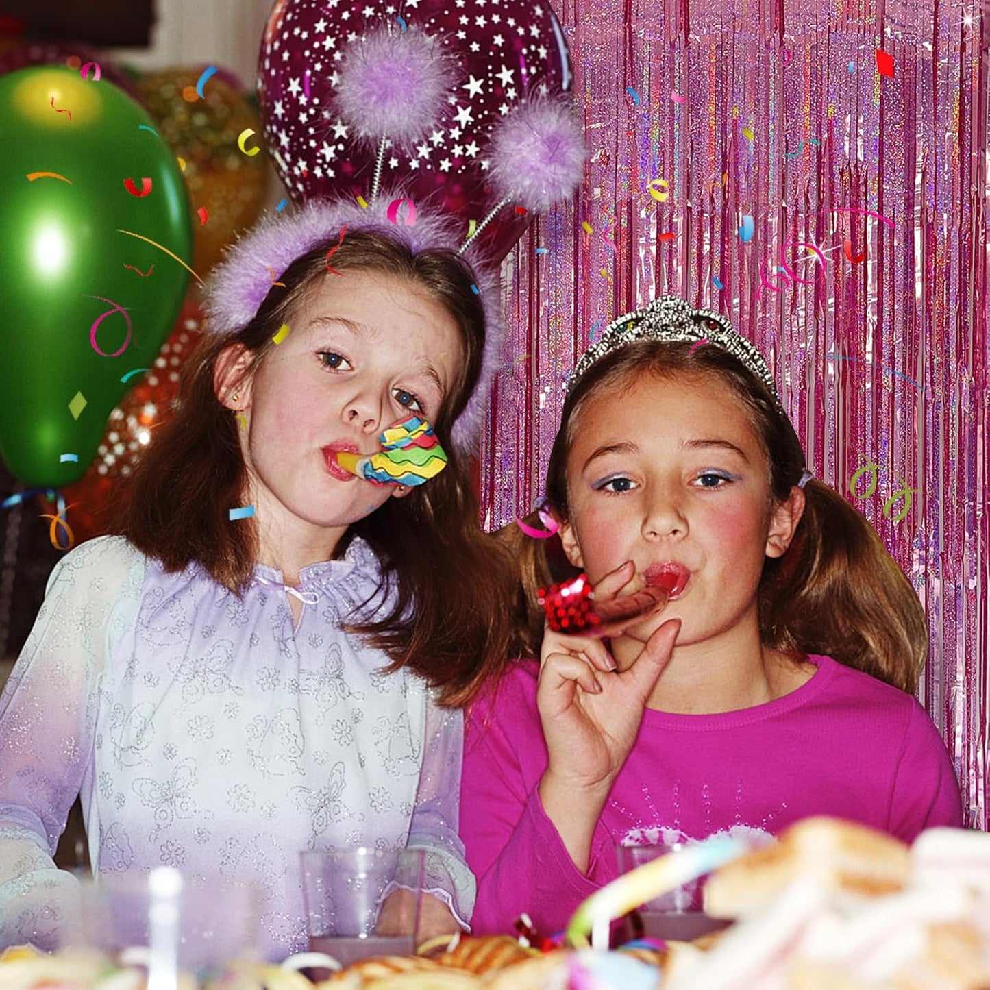 Skiennix Tinsel Curtain Backdrop - Pink Glitter Foil Fringe for Birthday & Party Decor | 5 Packs