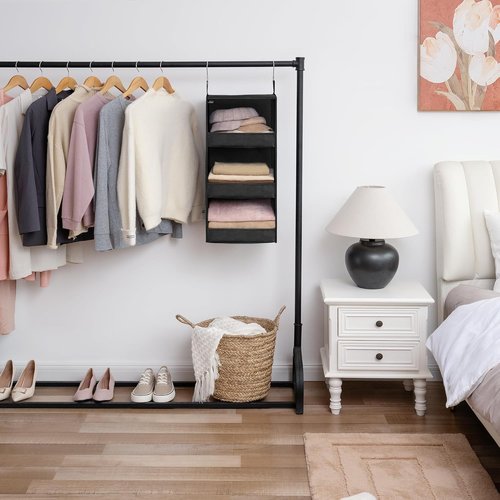 Granny Says 3-Shelf Hanging Closet Organizer - Collapsible Nursery Shelves, Black, 29.5" H X 12" W X 12" D