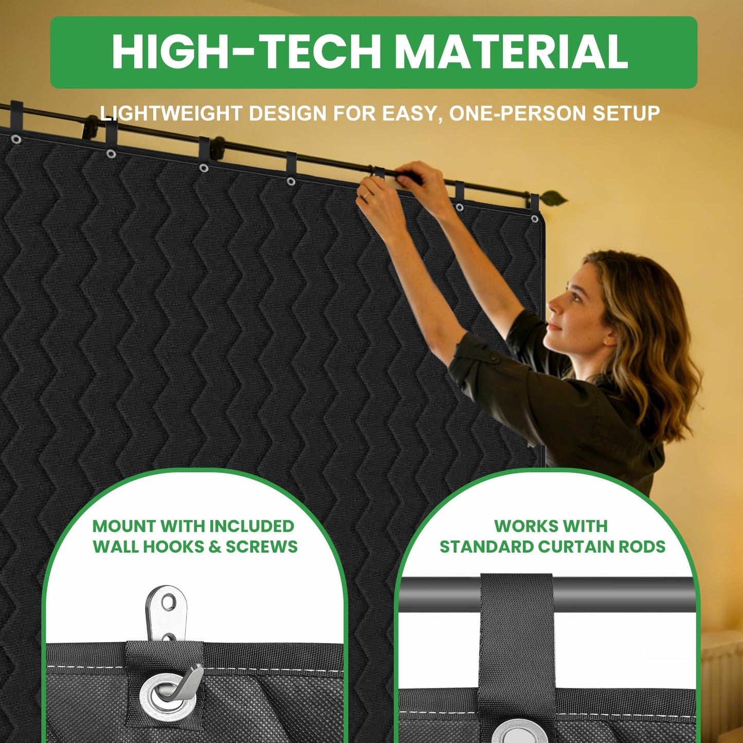 Sound Dampening Blanket 96" L x 80" W, 2 Pcs Lightweight Automotive-Grade Acoustic Soundproof Curtain with Grommets, Hanging Loops & Wall Hooks, Noise Blocking Blankets for Doorway, Home Office Studio