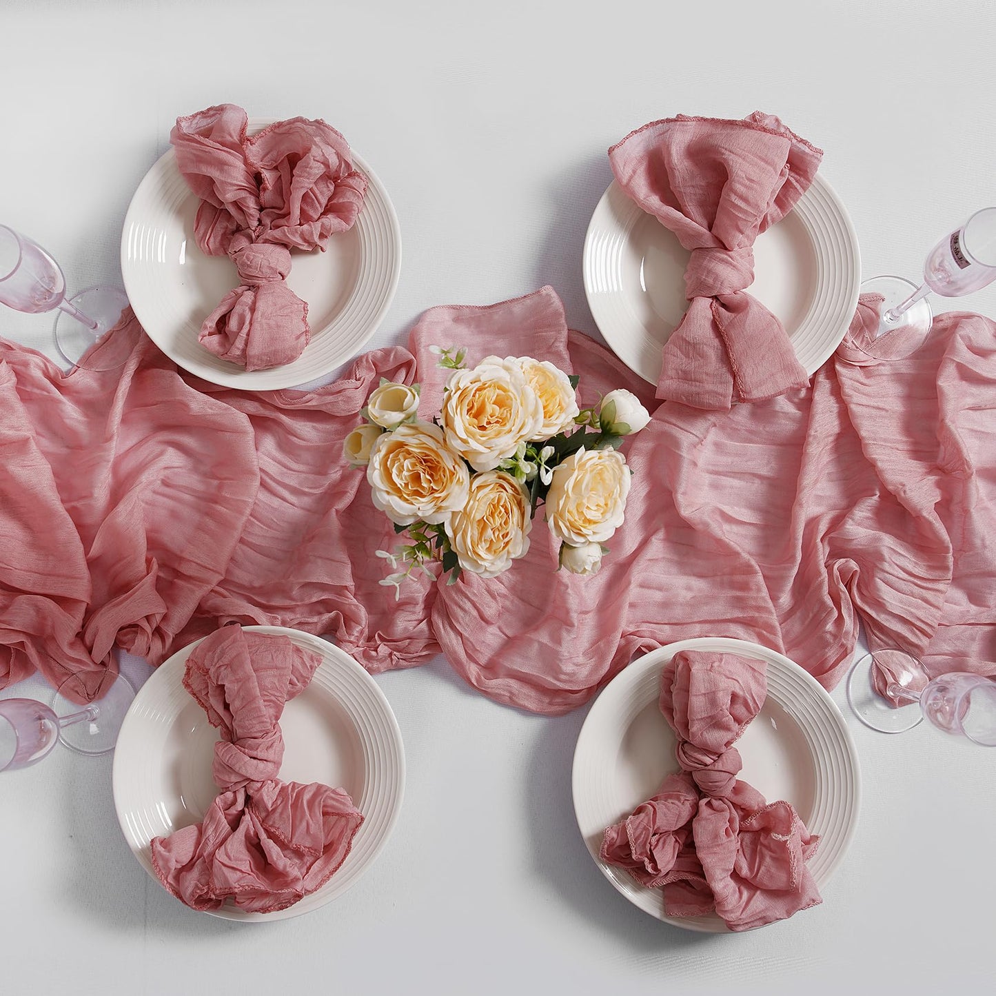 LZY 120 Pack Gauze Cheesecloth Napkins 20x20 Inch Dinner Cloth Napkins, Soft Boho Table Napkins Rustic Wrinkled Cheese Cloth Napkins Bulk for Wedding Party Baby Shower Event Decor (Dusty Pink)