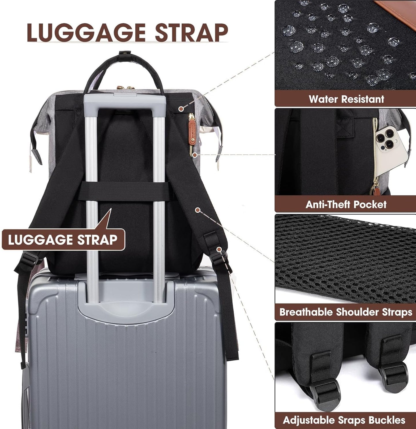 Backpack 18 Inch BackPacks Pack Daypack Laptop for Womem Work Bags: Travel With USB Charging Port Anti Theft Durable