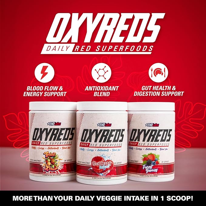EHP Labs OxyReds Superfood Beets Powder - Nitric Oxide Supplement, Organic Beet Root Powder, Immune Support Supplement & Prebiotics for Digestive Health, Beet Powder - Raspberry Refresh, 30 Servings