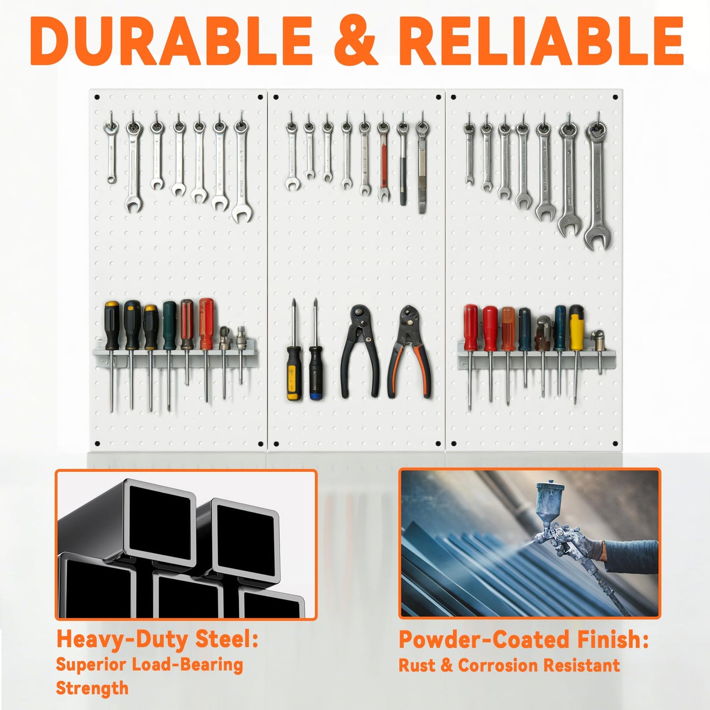 Ultrawall Metal Pegboard Panels, Pegboard Wall Organizer, Peg Boards for Garage, Tool Storage Organization, 12"X24", 3pcs, White