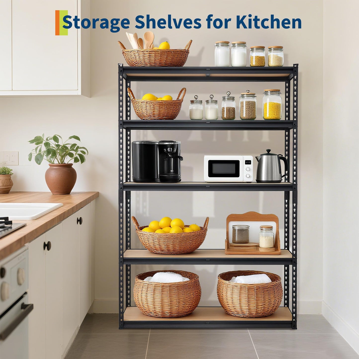 Garage Storage Shelves 5 Tiers, Heavy Duty Storage Shelving Racks with 2500 LBS Capacity, 48 " L x 18 in W x 72 in H Metal Adjustable Shelving Unit for Kitchen Pantry Basement Bathroom Laundry