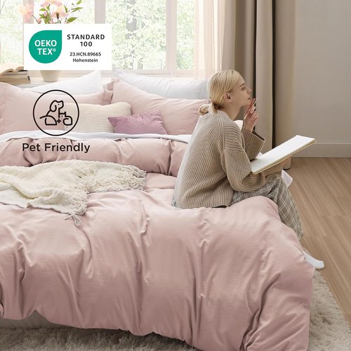 Bedsure Rose Pink Duvet Cover Set - Extra Soft 3-Piece Full Size Bedding, 80x90 Inches with Zipper Closure