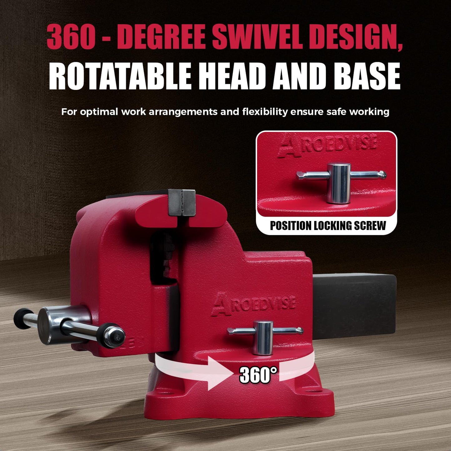 AROEDVISE 8" Heavy-Duty Bench Vise, 8" Jaw Width & Opening, 11,025 lbs Clamping Force, 60,000 PSI Ductile Iron Vise with 360° Swivel Base, Anvil & Pipe Jaws for Metalworking Industrial Use (RS80)