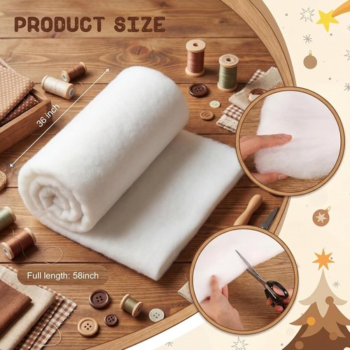 HunnmingRe Quilt Batting - Thick Fluffy Cotton Roll for Sewing & Craft Projects | 58 Inch x 3 Ft
