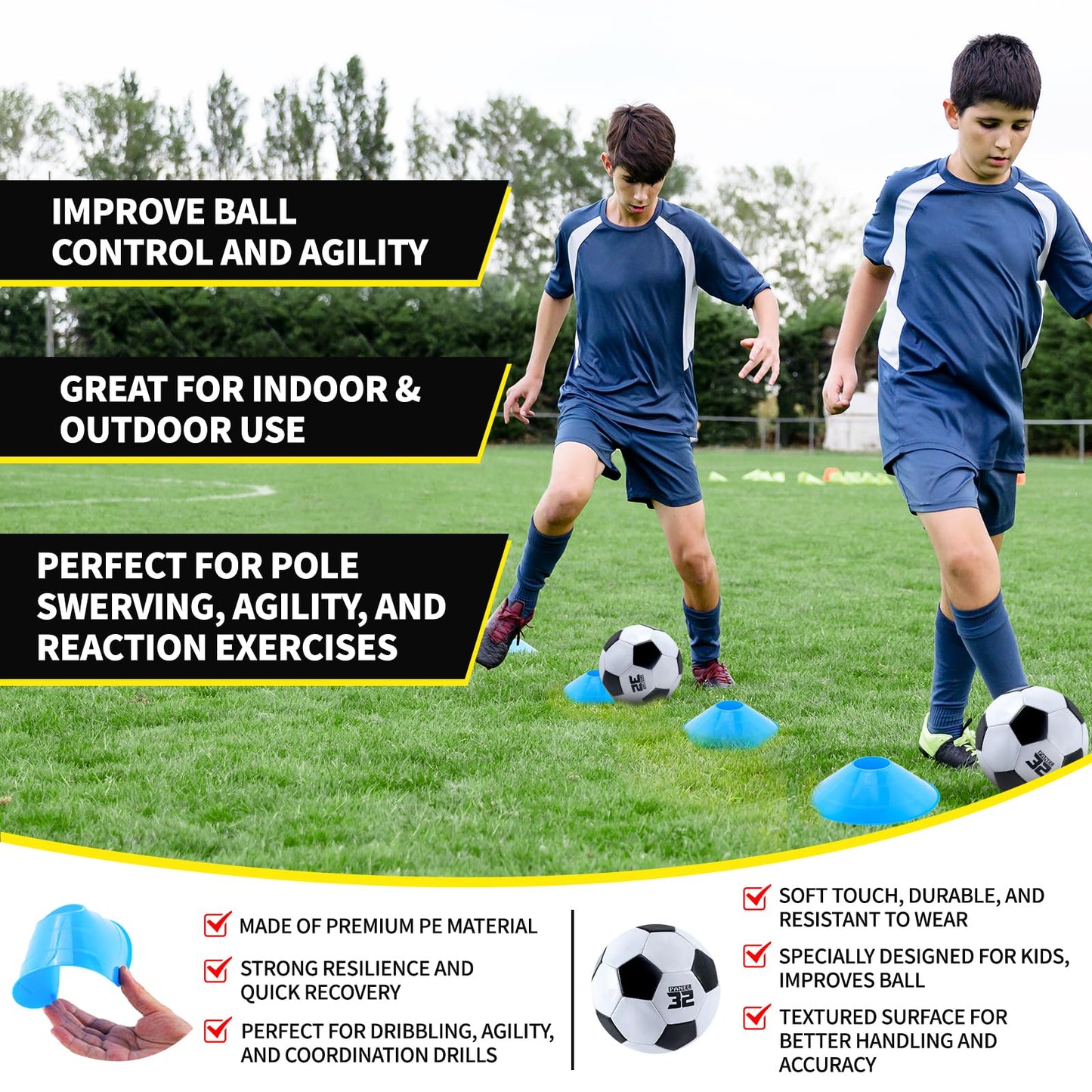 2 Set Kids Soccer Goals for Backyard with Training Equipment, 5×3 Portable Foldable Practice Nets with Ball, Dice & Mat, Cones, Air Pump and Carry Bag for Toddler Youth Outdoor Sports Game