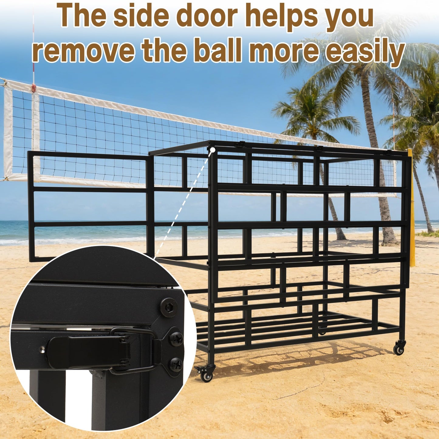 veonly Ball Storage Cart, Lockable Rolling Basketball Storage Bin & Organizer with Wheels, Secure Sports Exercise Ball Cart Holder for Gym, School, Club, Indoor Outdoor Use